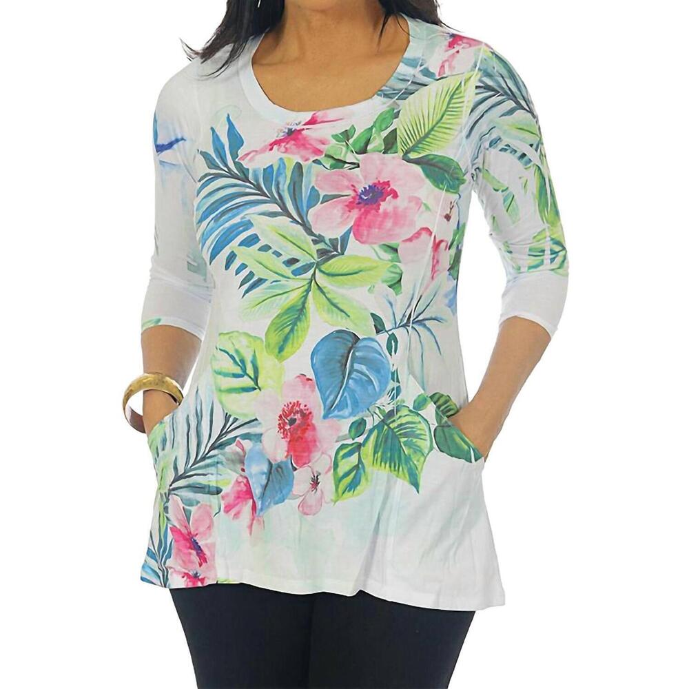 NEW IMPULSE CALIFORNIA tropical pink flowers top in multi